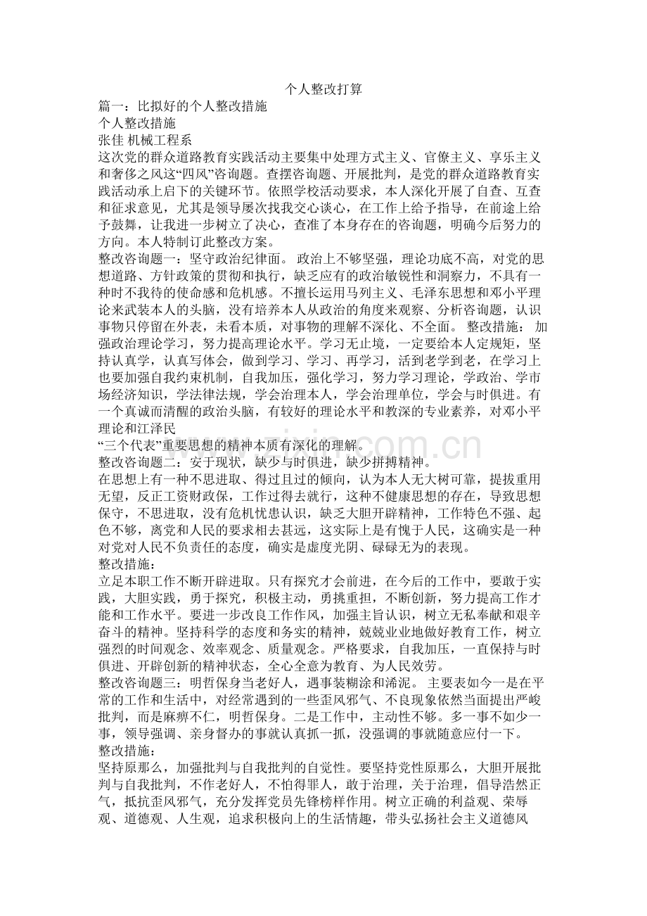 个人整改计划参考.docx_第1页