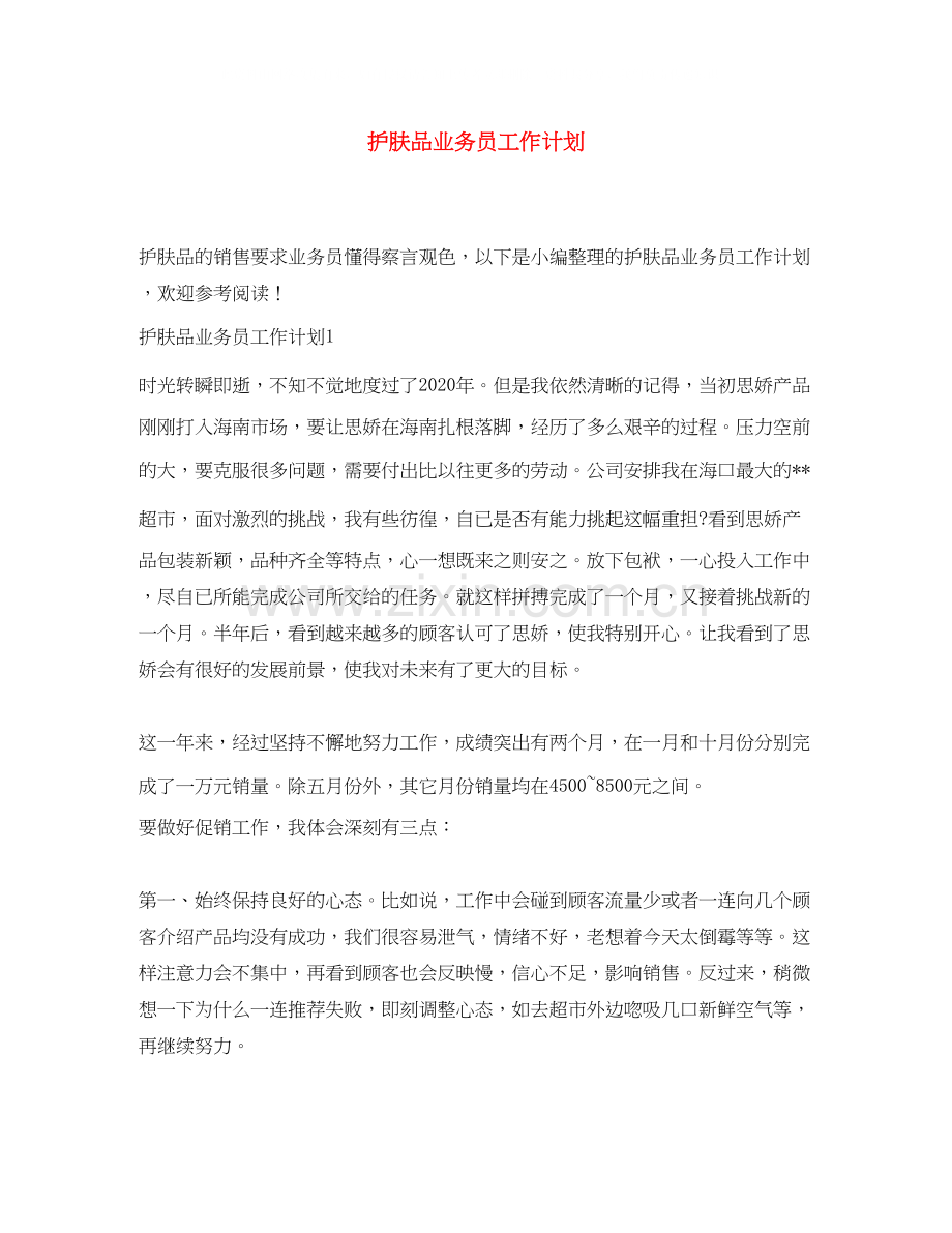 护肤品业务员工作计划.docx_第1页