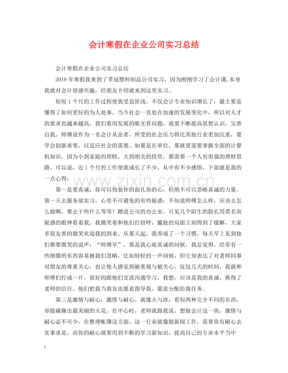 会计寒假在企业公司实习总结.docx_第1页