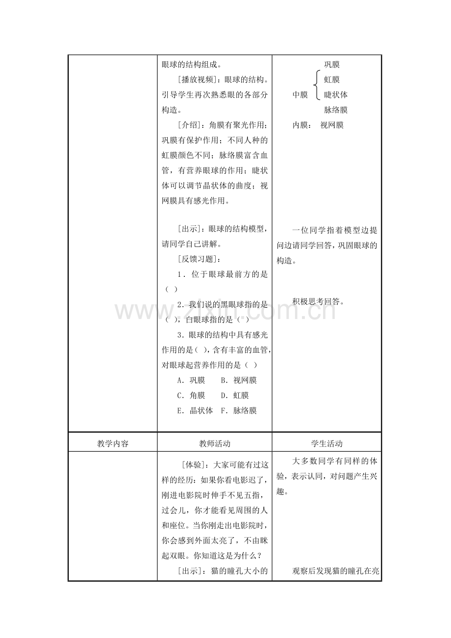 七年级生物下册 12.3人体感知信息（第1课时）教案 （新版）苏教版-（新版）苏教版初中七年级下册生物教案.doc_第2页