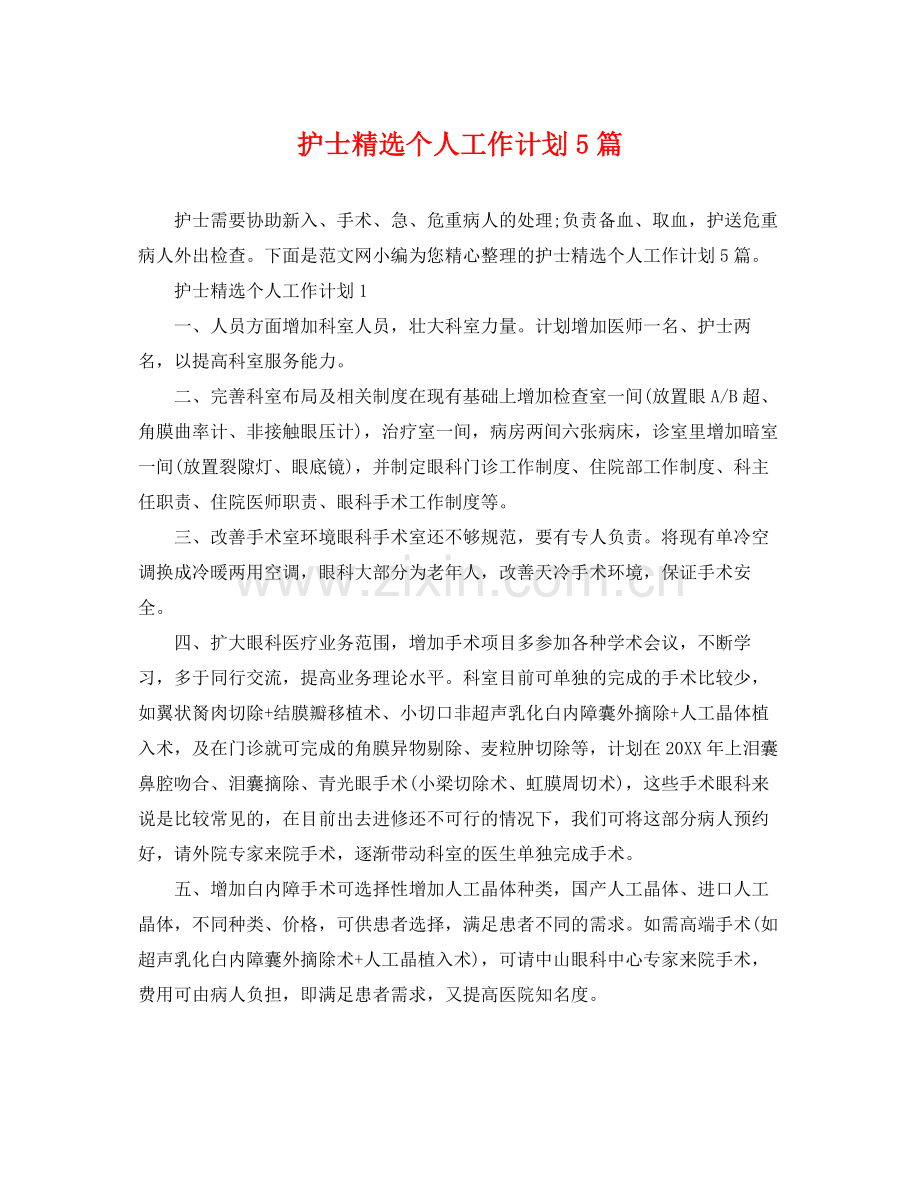 护士个人工作计划5篇 .docx_第1页