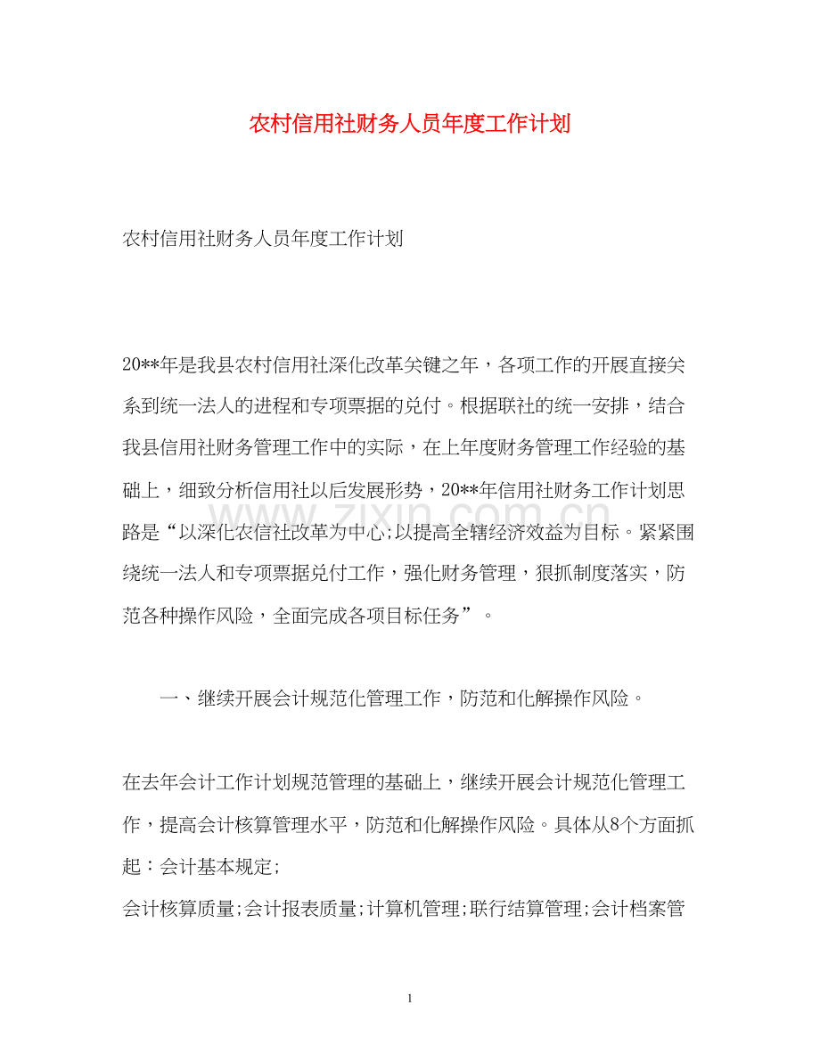 农村信用社财务人员年度工作计划22.docx_第1页