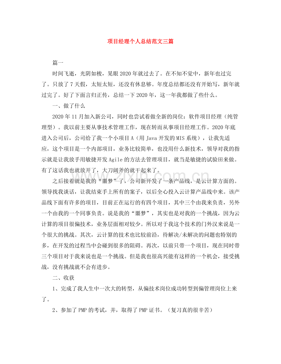 项目经理个人总结范文三篇.docx_第1页