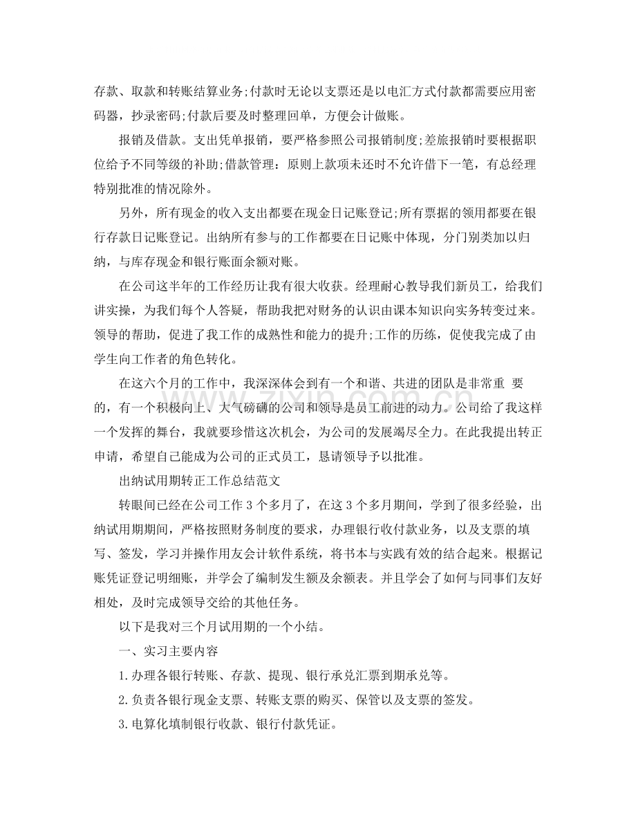 关于出纳试用期转正的工作总结.docx_第2页
