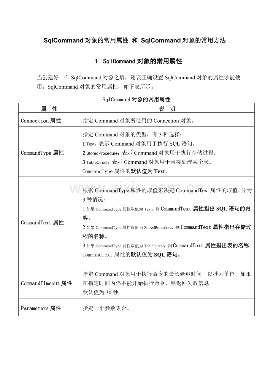 SqlCommand对象的常用属性 和 SqlCommand对象的常用方法.doc_第1页