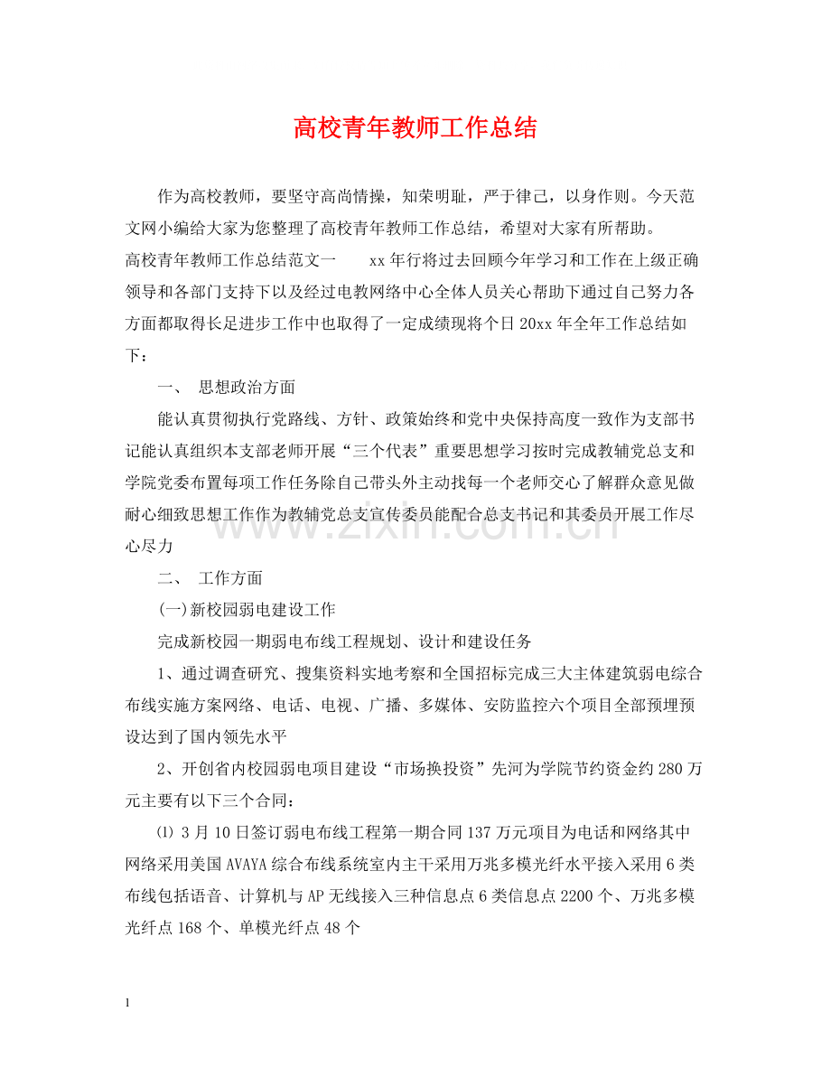 高校青年教师工作总结.docx_第1页
