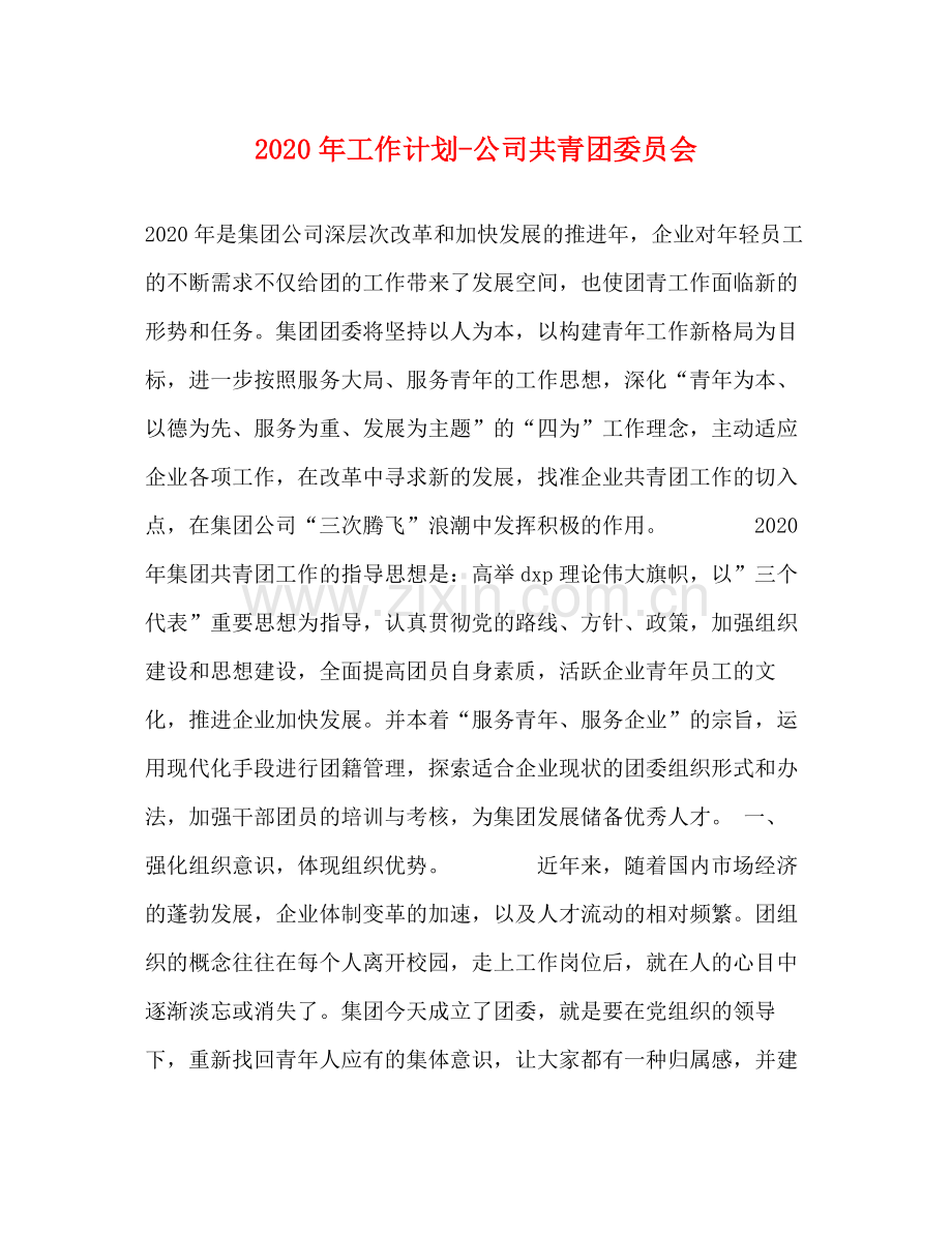 2020年工作计划公司共青团委员会.docx_第1页