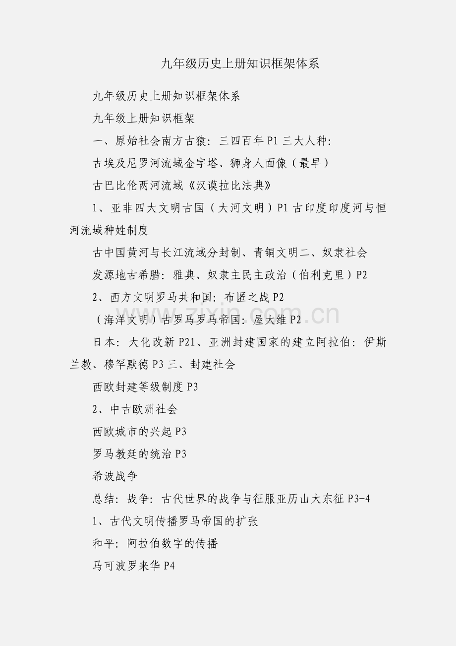 九年级历史上册知识框架体系.docx_第1页