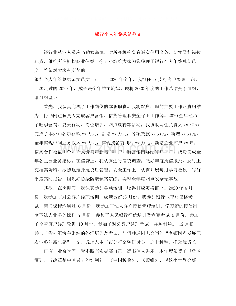 银行个人年终总结范文.docx_第1页