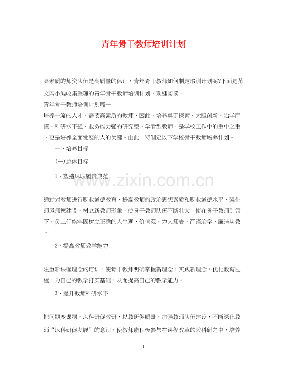 青年骨干教师培训计划.docx_第1页