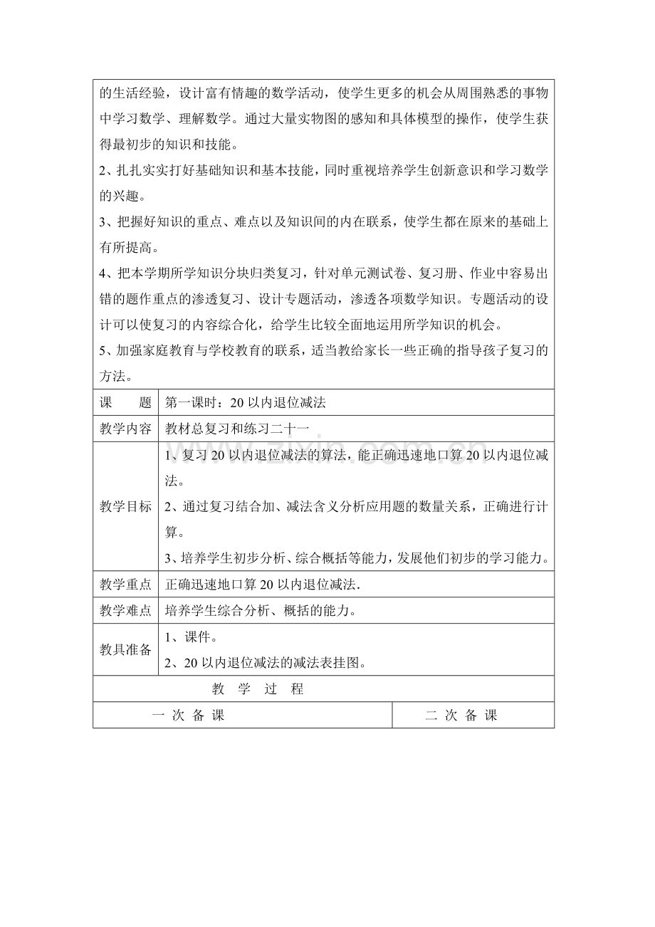 小学数学人教2011课标版一年级总复习教学设计.doc_第2页
