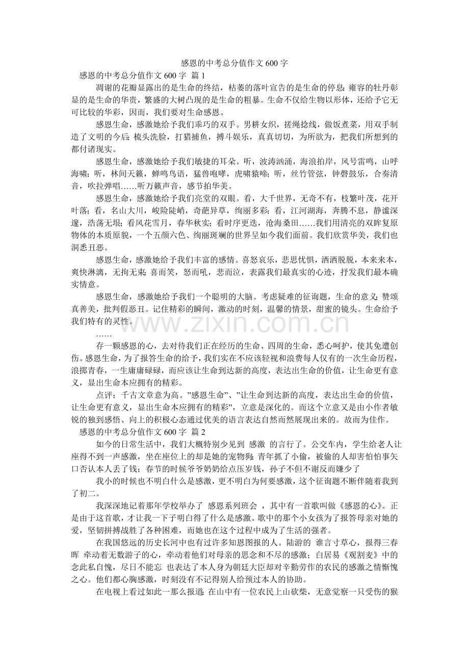 感恩的中考满分作文600字_13.doc_第1页