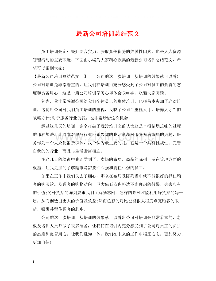 公司培训总结范文.docx_第1页
