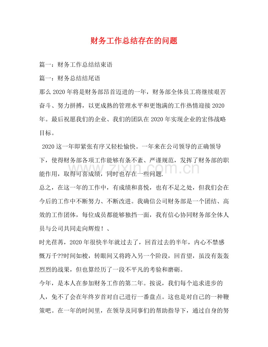 财务工作总结存在的问题.docx_第1页