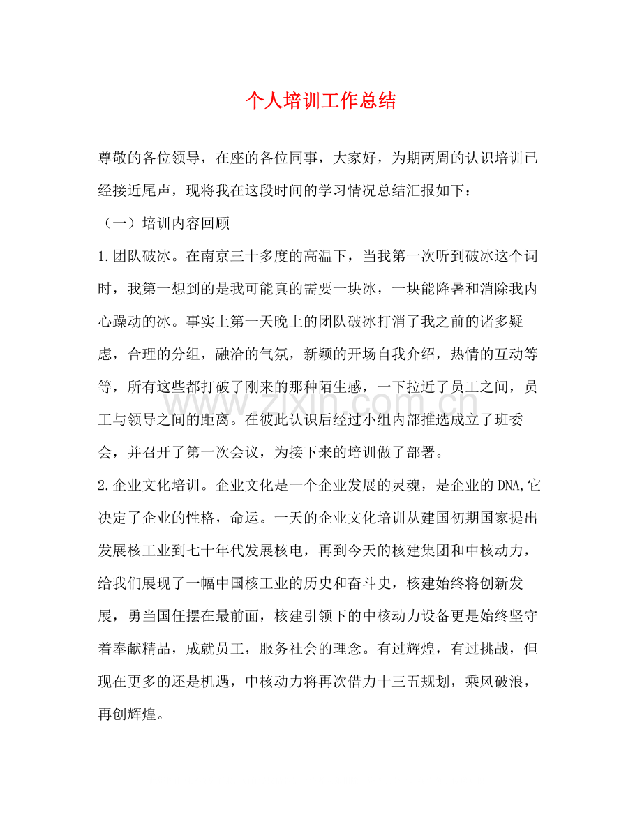 个人培训工作总结.docx_第1页