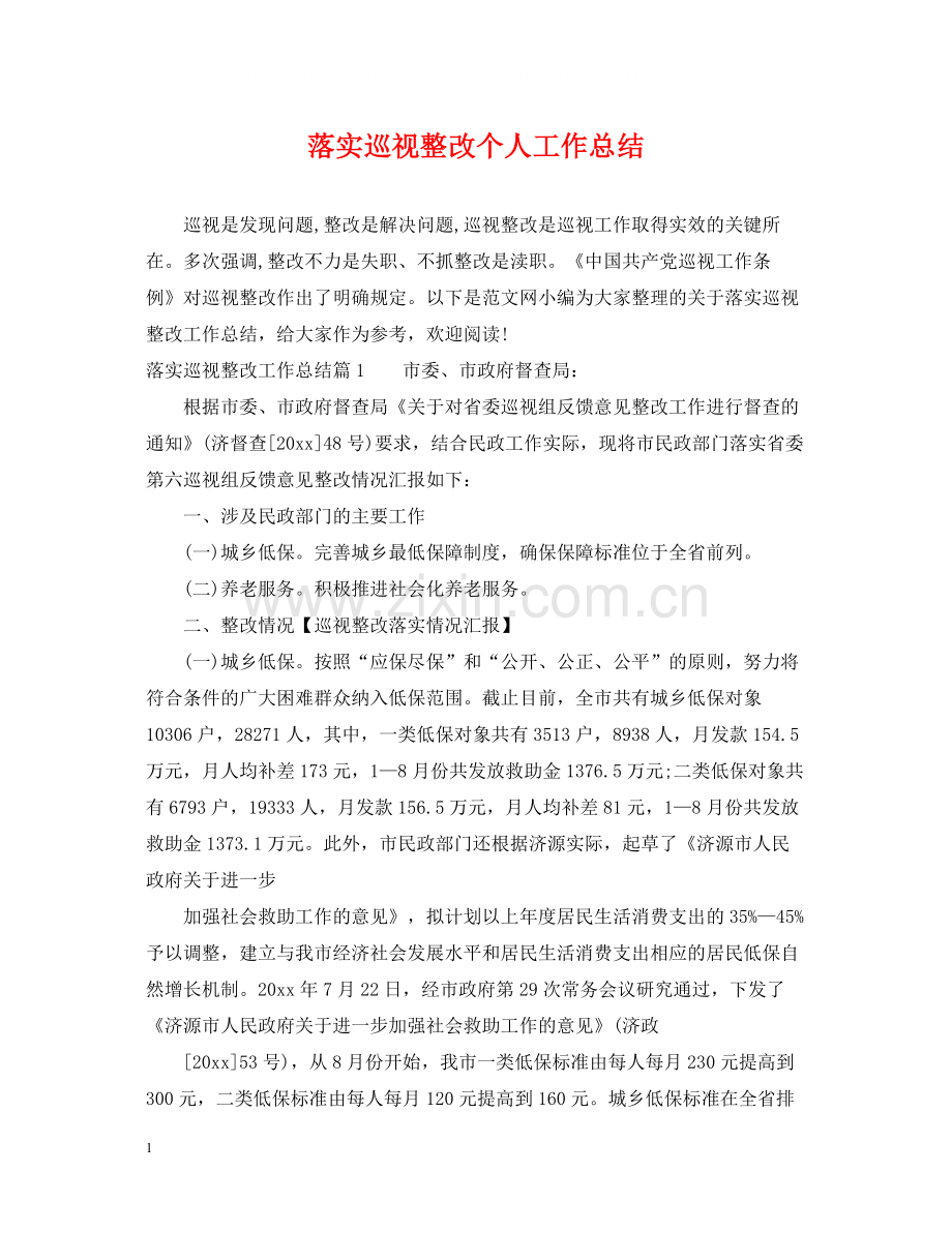落实巡视整改个人工作总结.docx_第1页