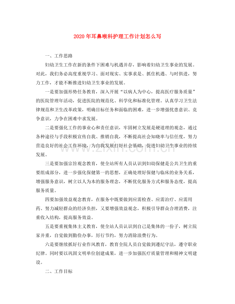 2020年耳鼻喉科护理工作计划怎么写.docx_第1页