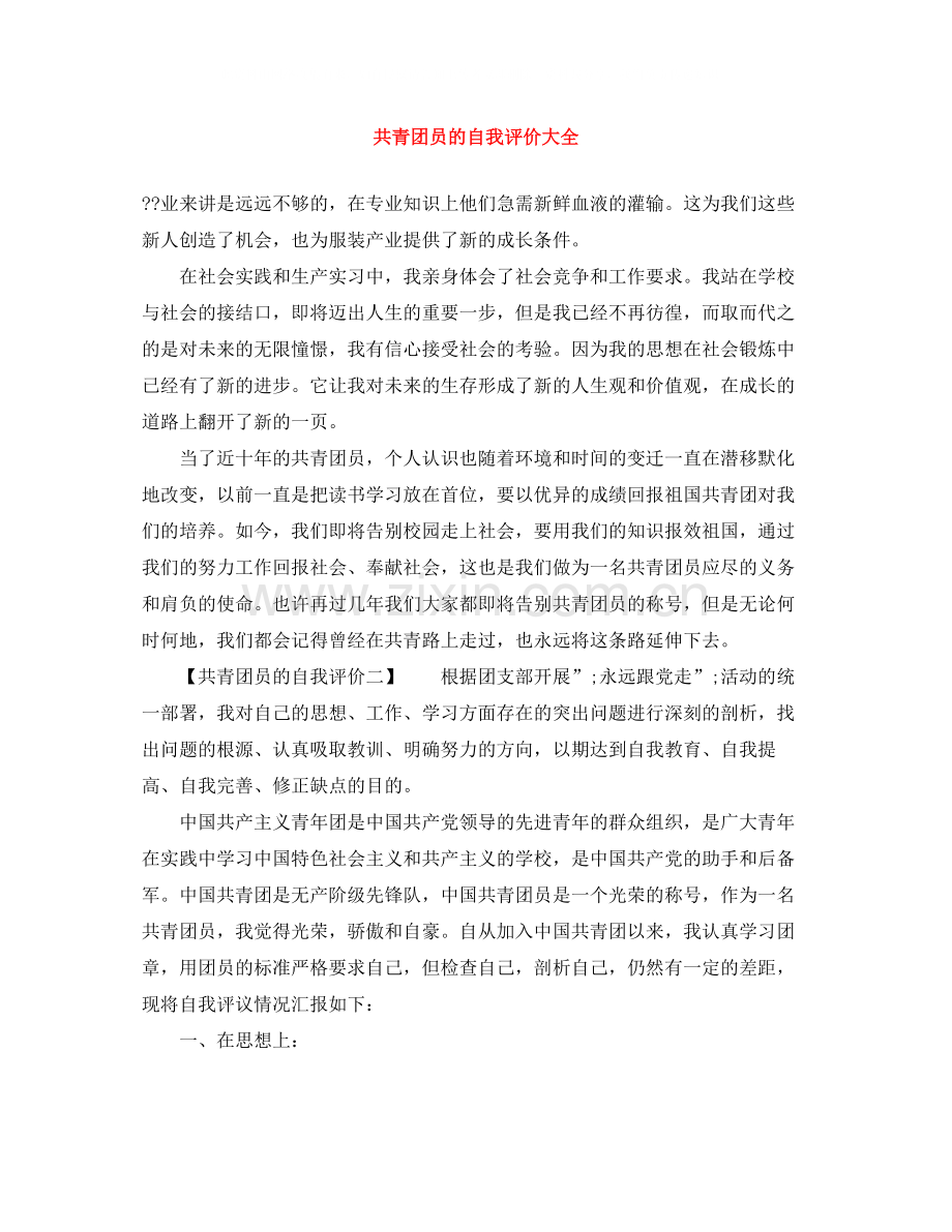 共青团员的自我评价大全.docx_第1页