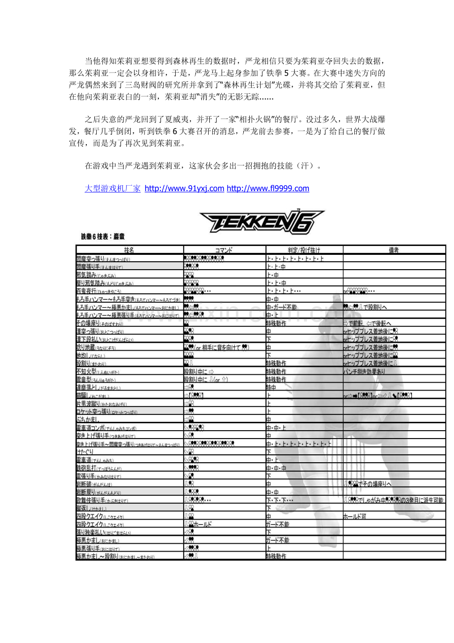 铁拳6游戏机角色“严龙”介绍及出招表.doc_第2页