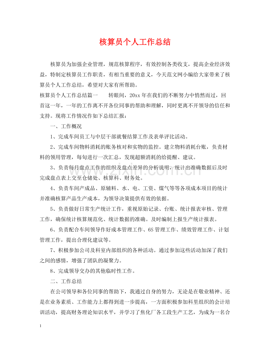 核算员个人工作总结.docx_第1页