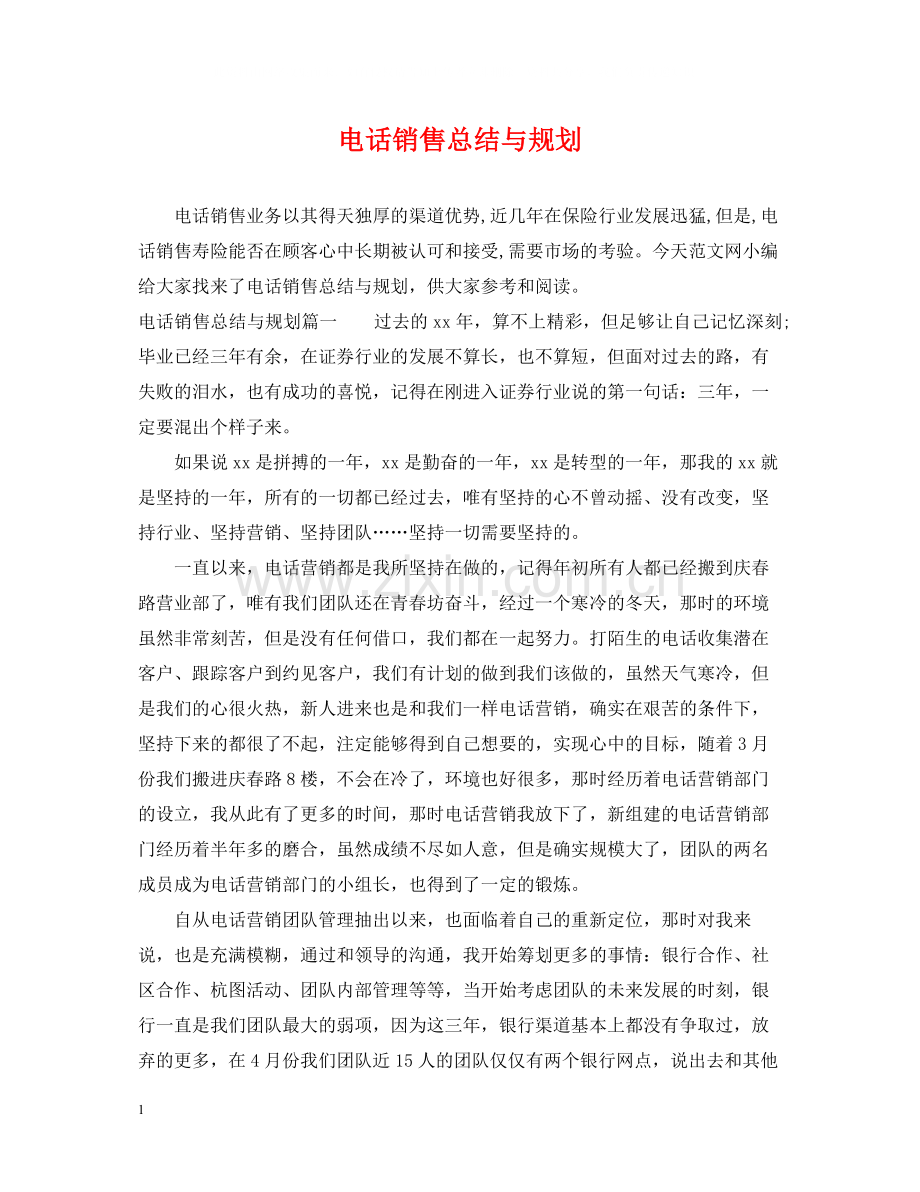 电话销售总结与规划.docx_第1页