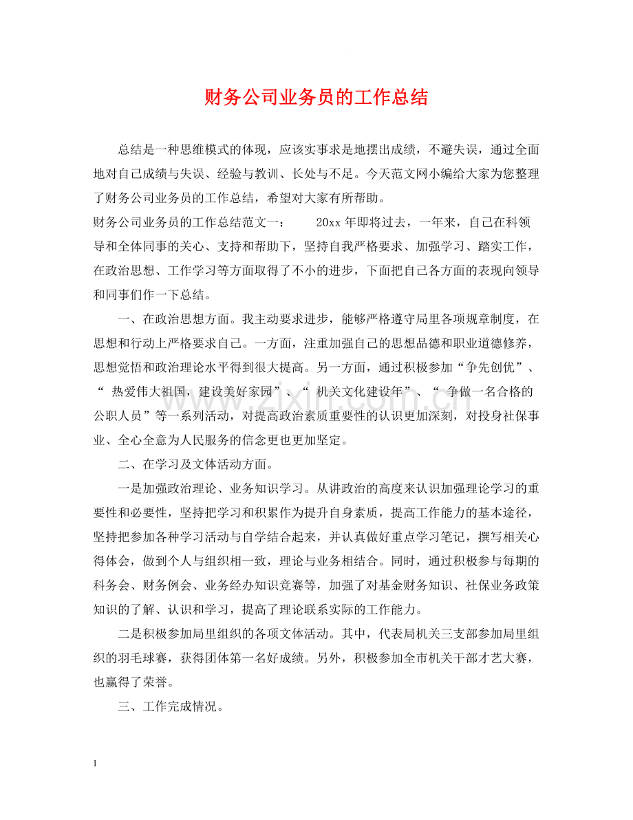 财务公司业务员的工作总结.docx_第1页