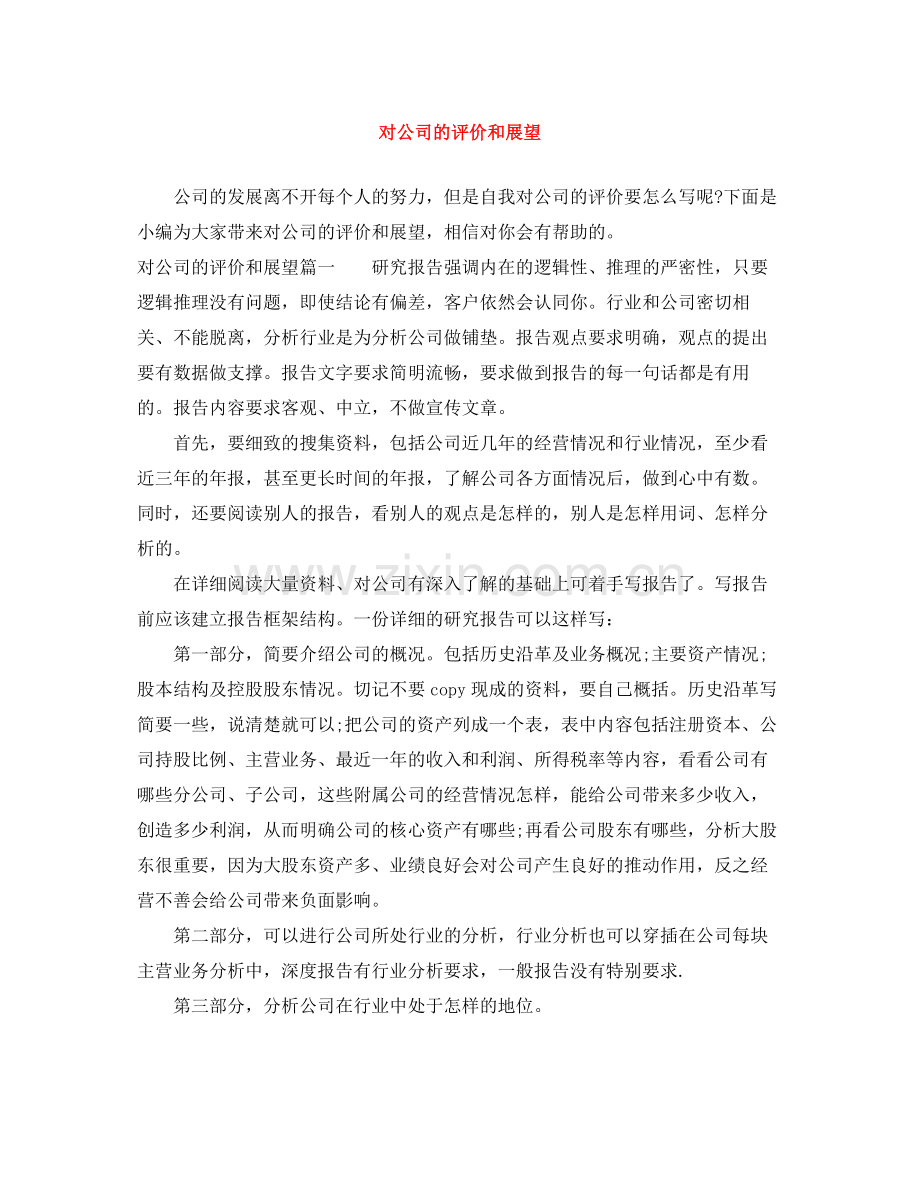 对公司的评价和展望.docx_第1页