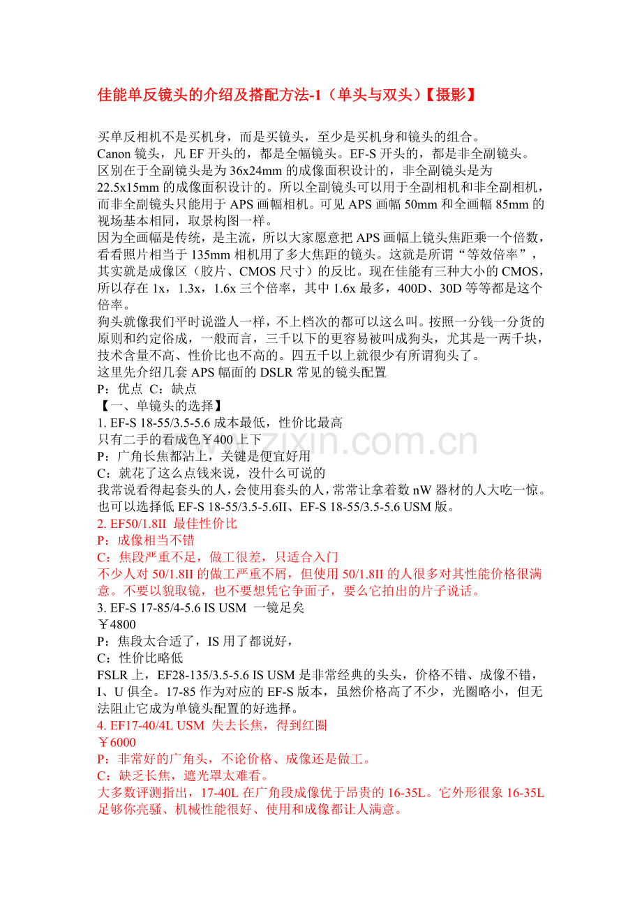 佳能单反镜头的介绍及搭配方法.doc_第1页