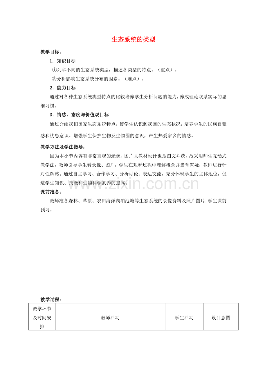 -八年级生物下册 6.1.4 生态系统的类型优秀教案 济南版-济南版初中八年级下册生物教案.doc_第1页