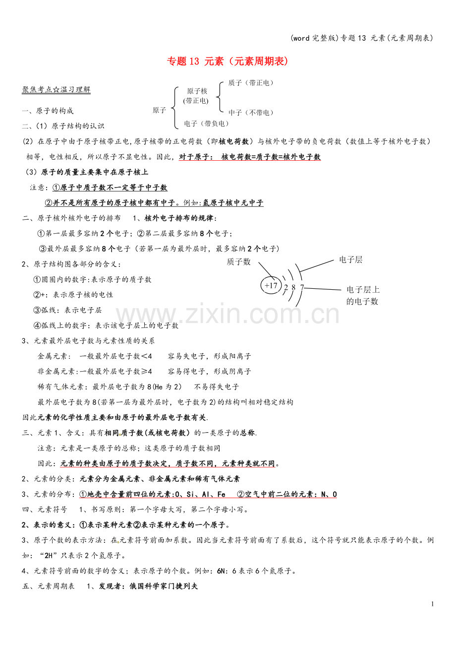 专题13-元素(元素周期表).doc_第1页