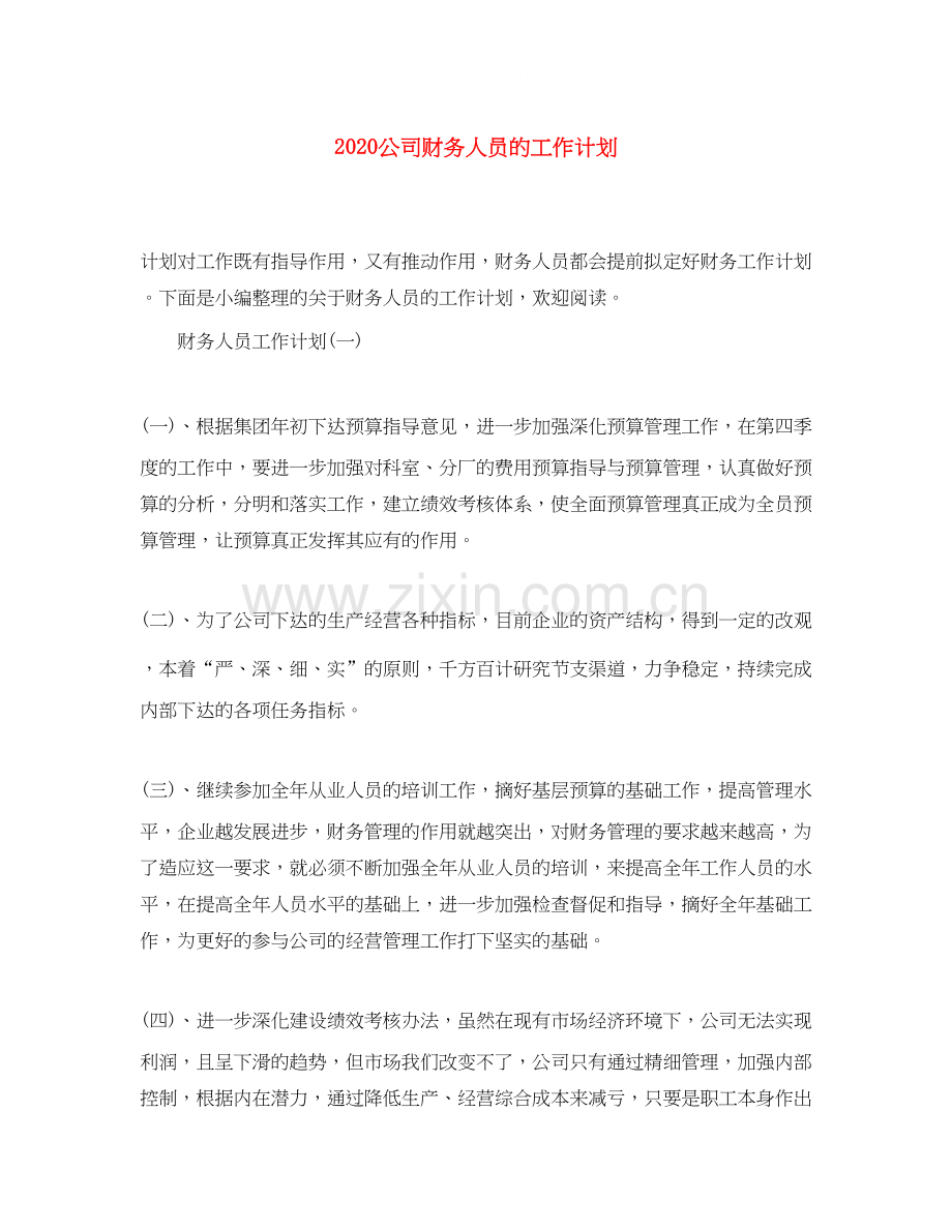 公司财务人员的工作计划.docx_第1页