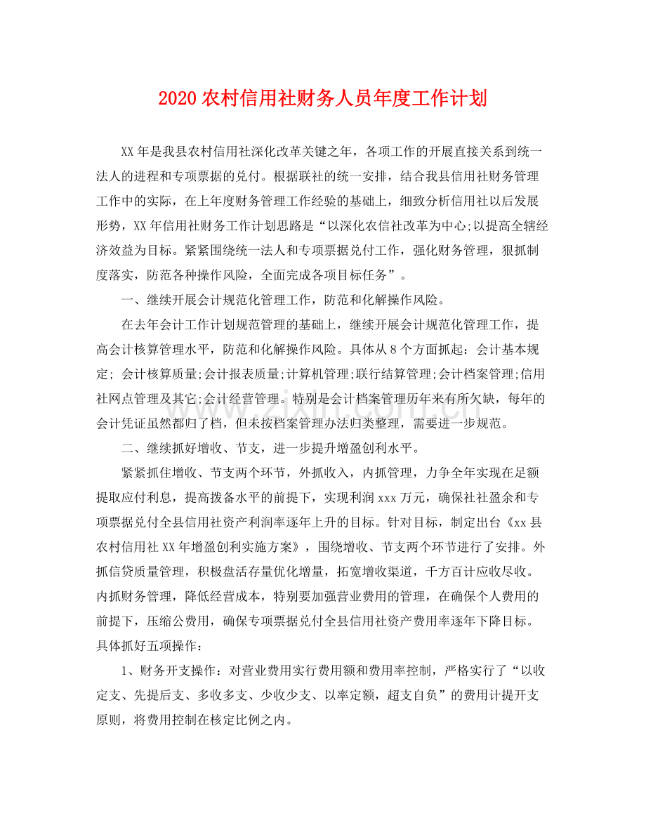 农村信用社财务人员年度工作计划 .docx_第1页