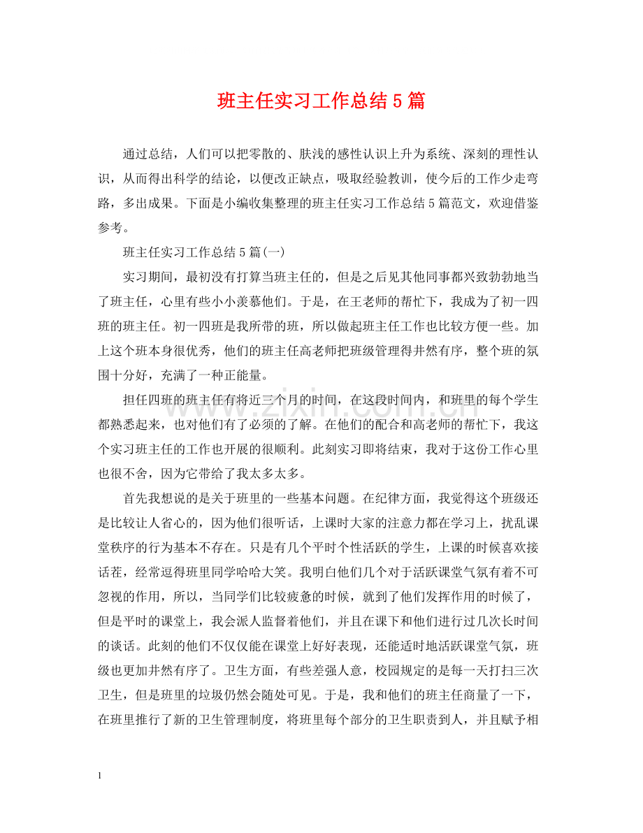 班主任实习工作总结5篇.docx_第1页