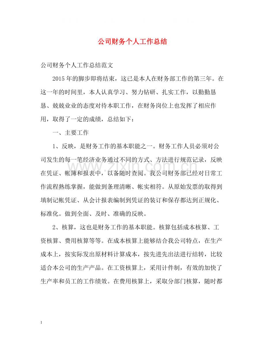 公司财务个人工作总结.docx_第1页