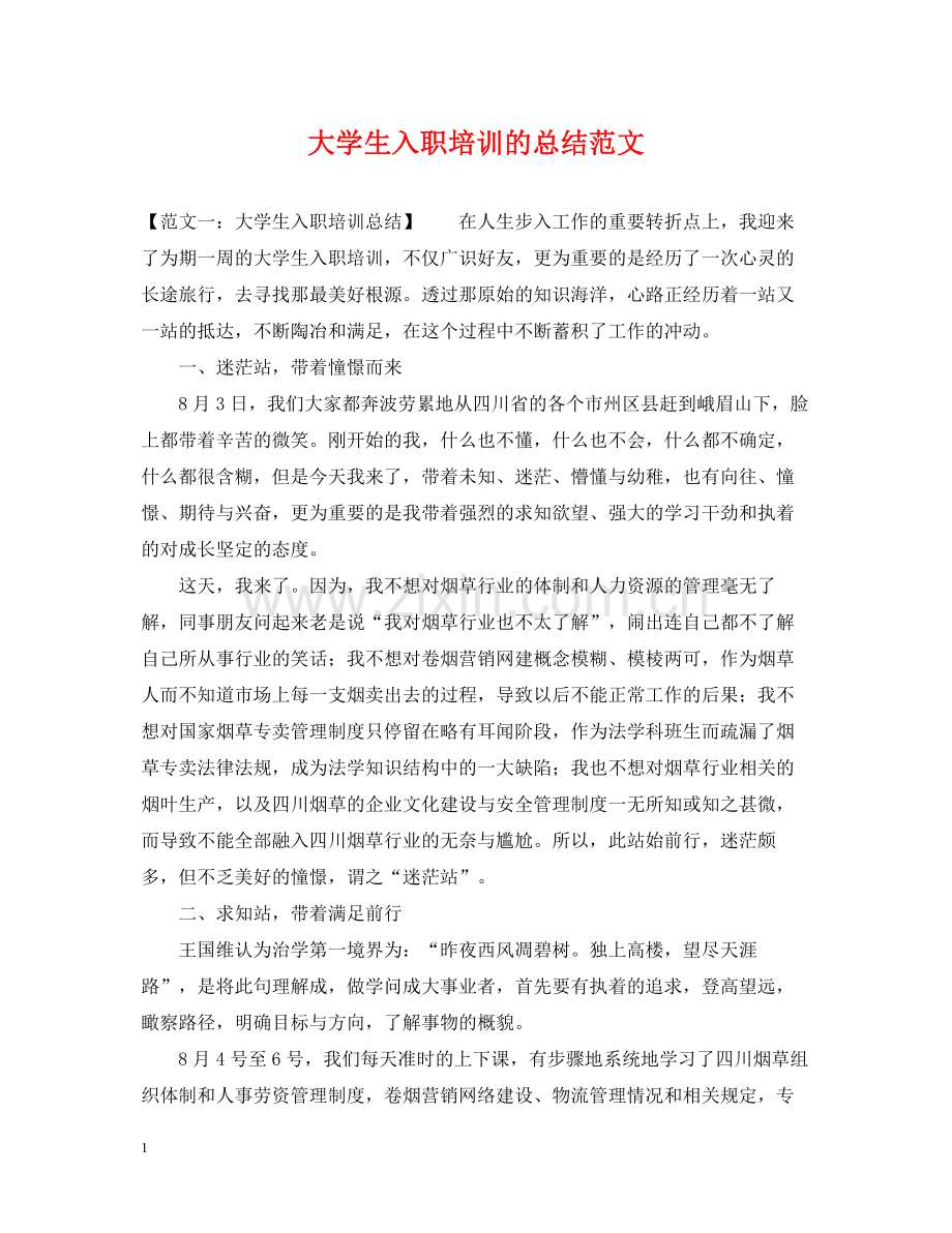 大学生入职培训的总结范文.docx_第1页