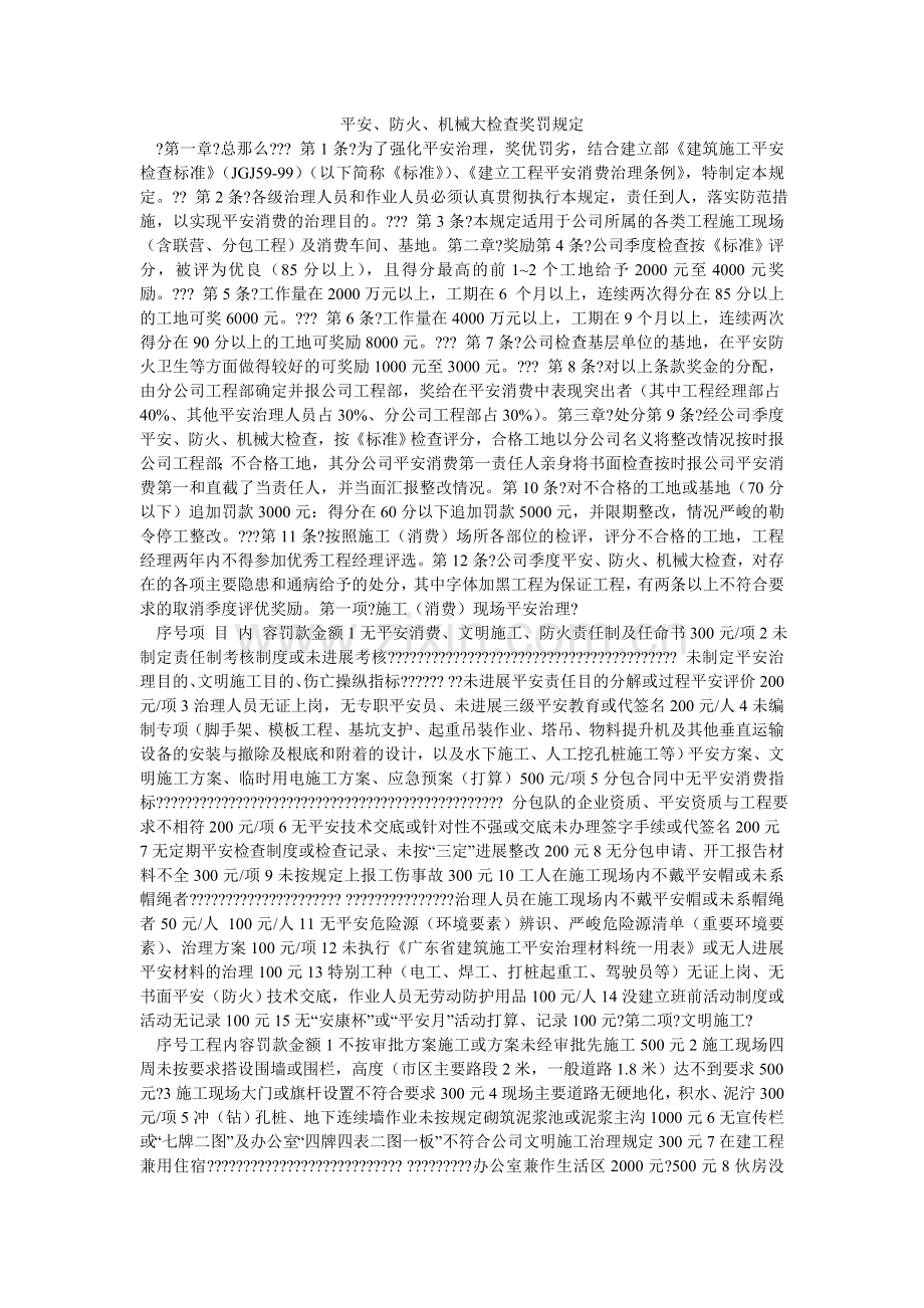 安全、防火、机械大检查奖罚规定.doc_第1页