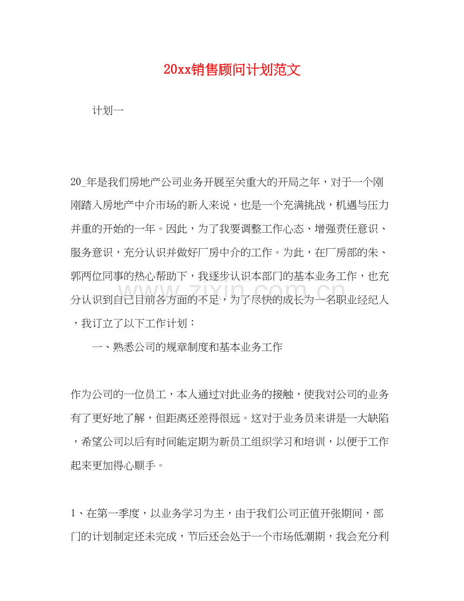 节日讲话20销售顾问计划范文.docx_第1页