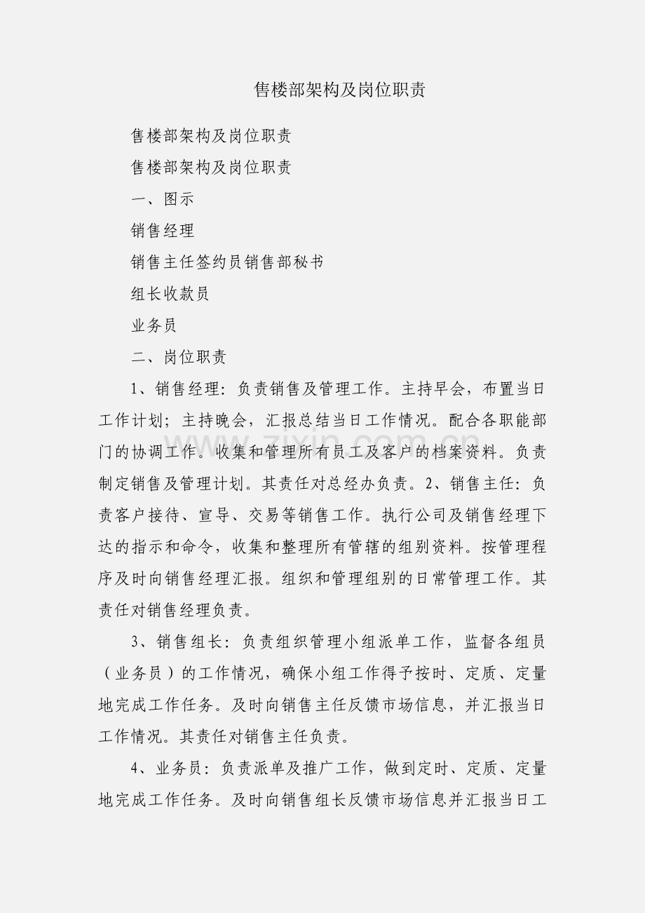售楼部架构及岗位职责.docx_第1页