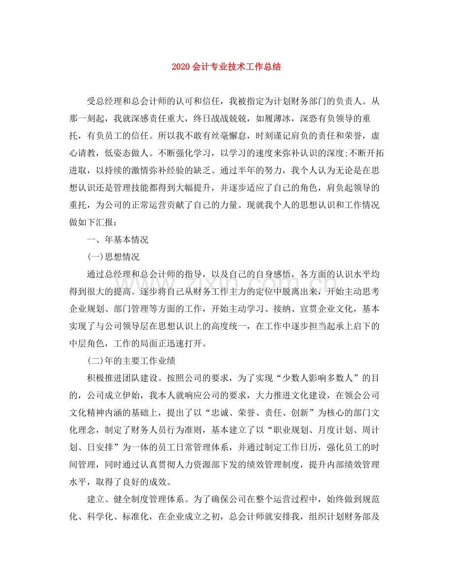 会计专业技术工作总结.docx_第1页