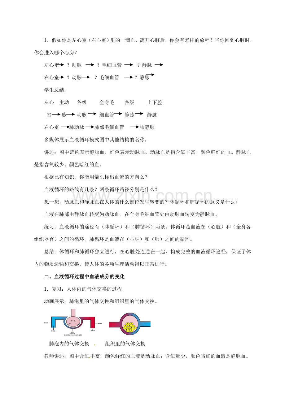 七年级生物下册 2.2.3 物质运输的路线教案 （新版）冀教版-（新版）冀教版初中七年级下册生物教案.doc_第2页