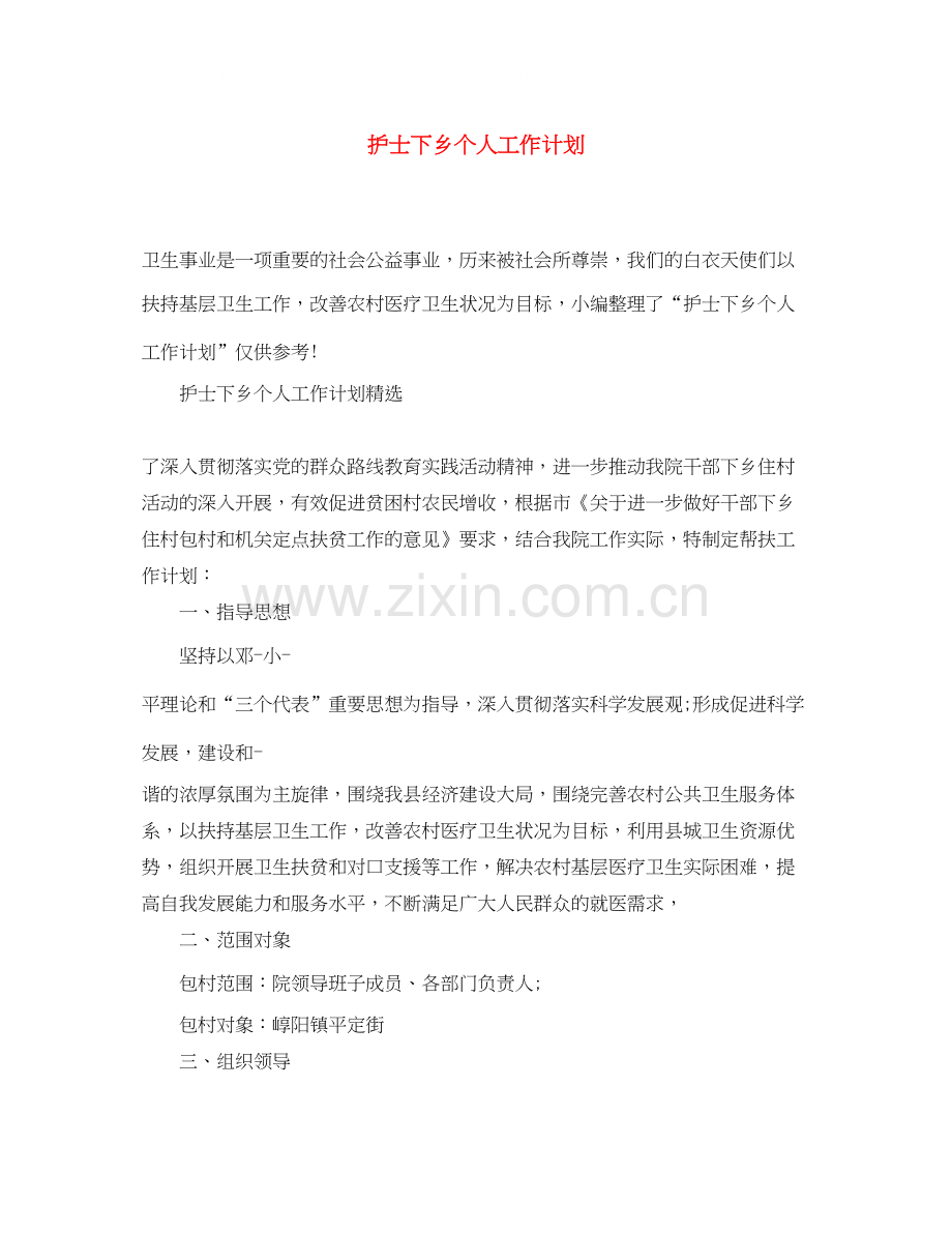 护士下乡个人工作计划.docx_第1页
