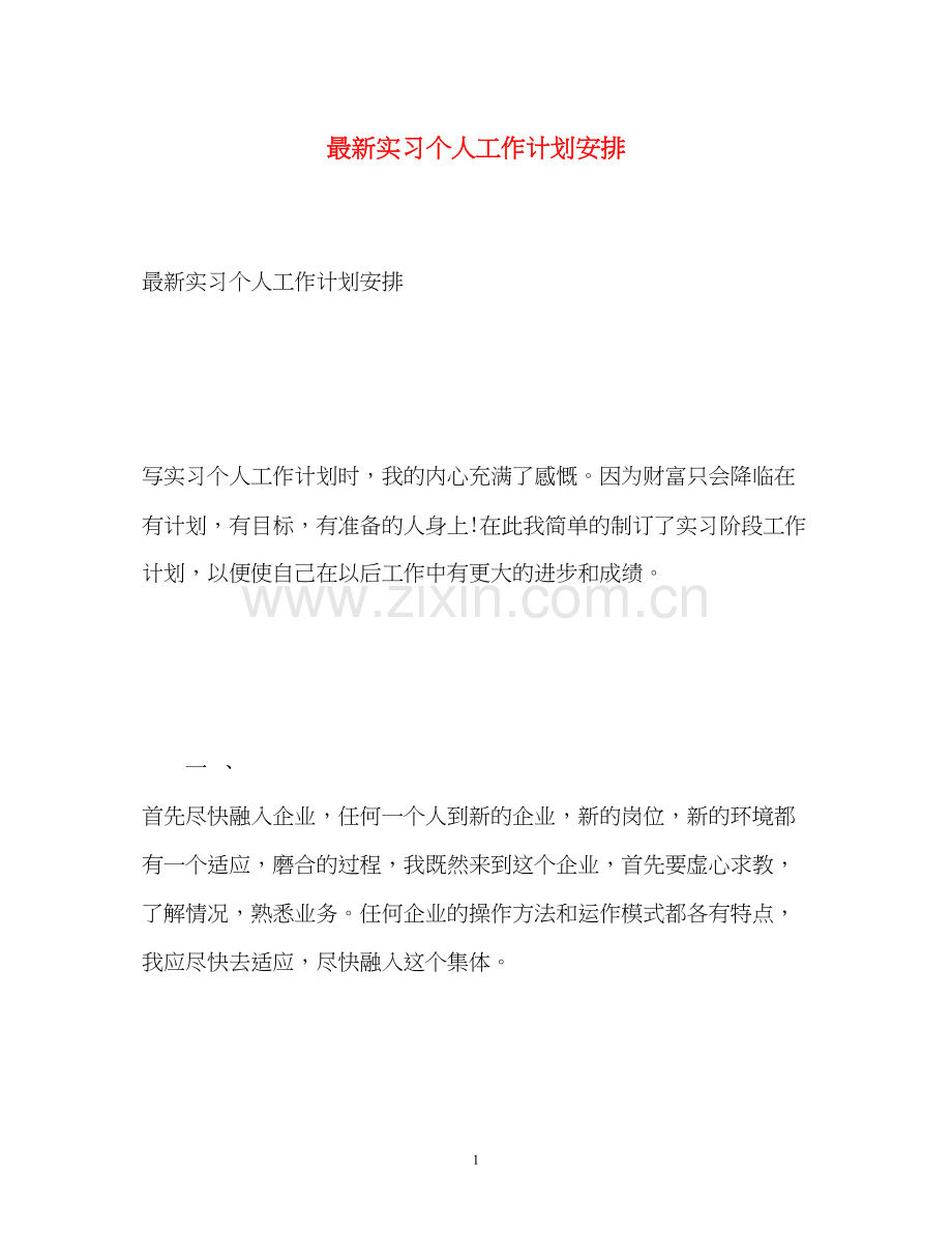 实习个人工作计划安排.docx_第1页