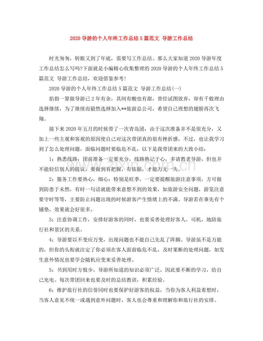 导游的个人年终工作总结5篇范文导游工作总结.docx_第1页