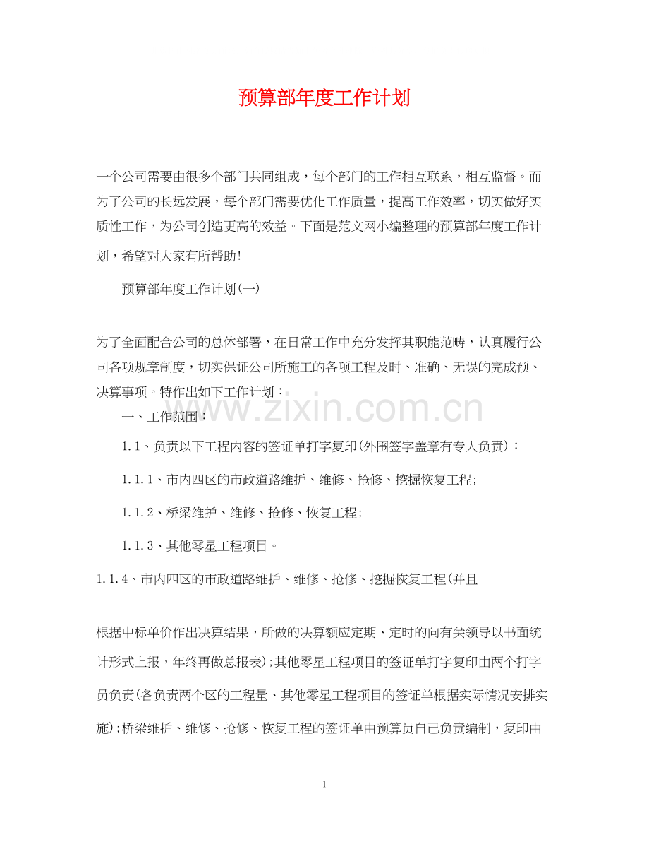 预算部年度工作计划.docx_第1页