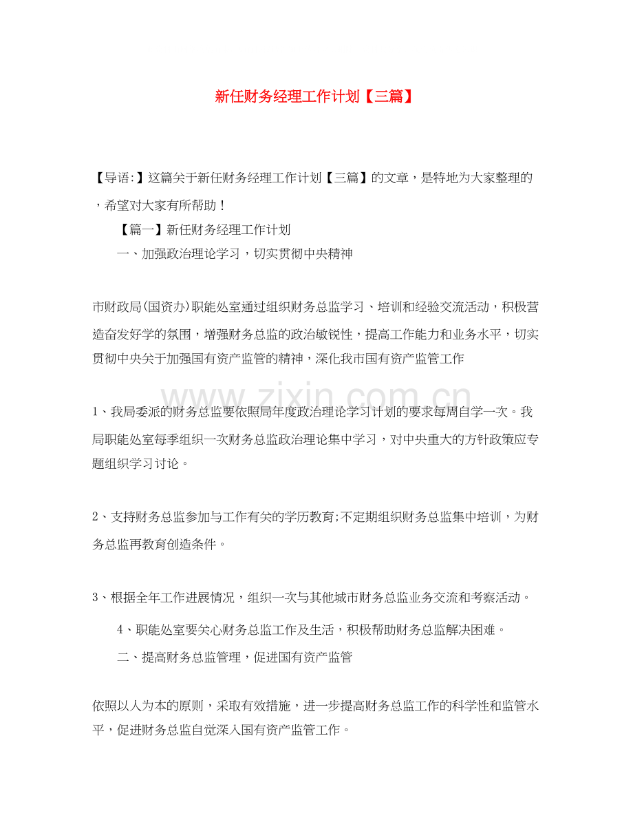 新任财务经理工作计划【三篇】.docx_第1页