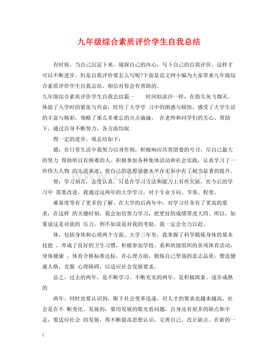九年级综合素质评价学生自我总结.docx_第1页