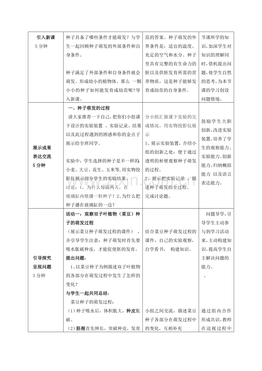 山东省枣庄市峄城区吴林街道中学八年级生物上册 第四单元 第一章 第四节 种子的萌发第二课时教案 济南版.doc_第2页