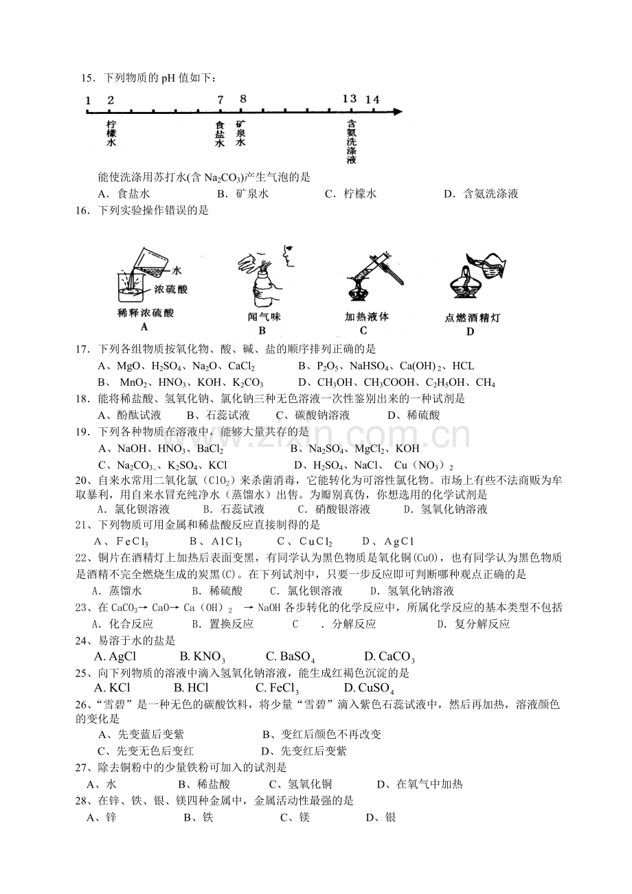 (复习九年级科学第二章测试.doc_第2页