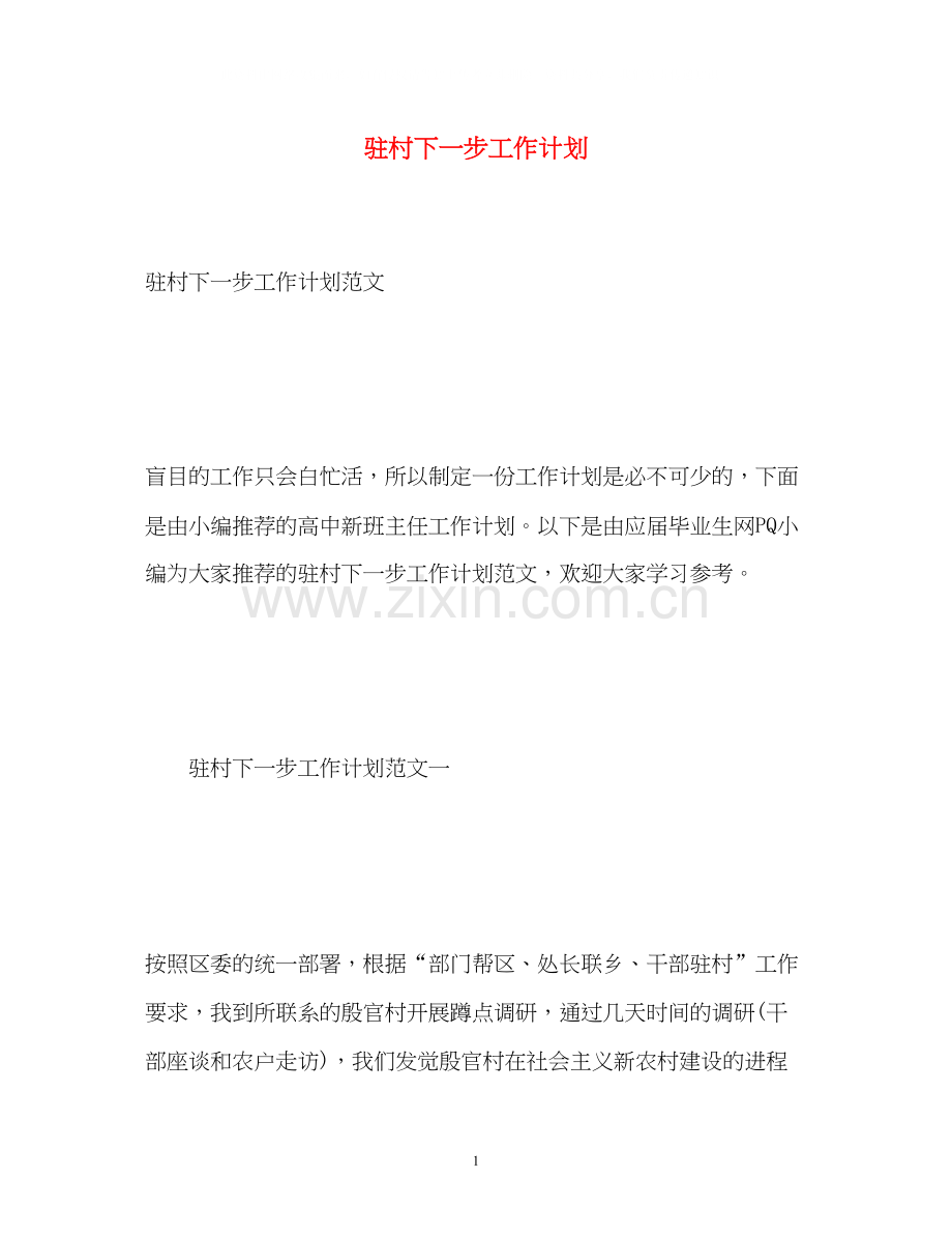 驻村下一步工作计划.docx_第1页