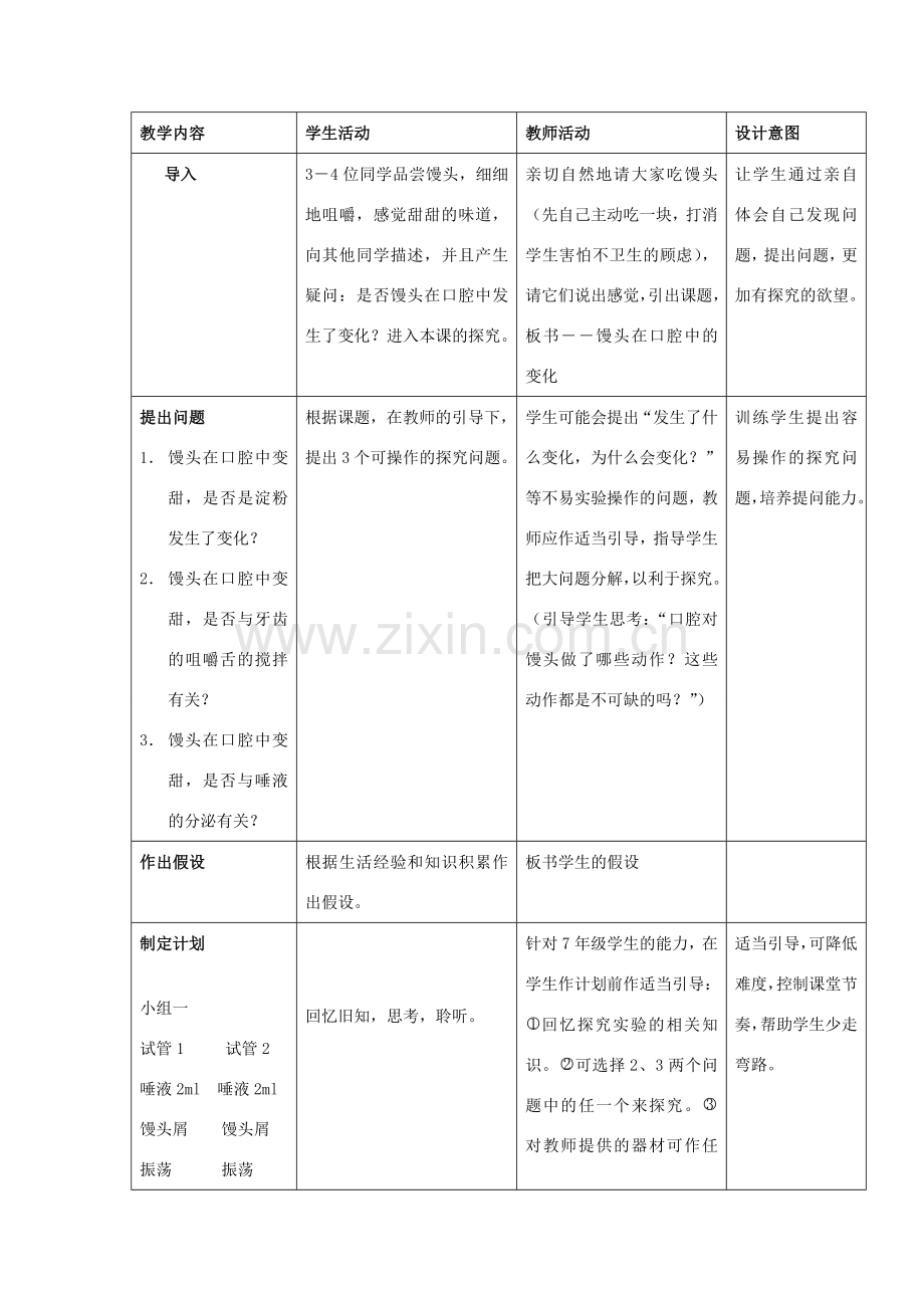 七年级生物下册 馒头在口腔中的变化教学设计 人教新课标版.doc_第2页